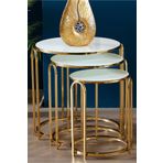 SEDAŞ LIVING UNITS Lenka Zigon Sehpa Takımı Yuvarlak 3'lü Gold Metal - Beyaz Temperli Kırılmaz Cam sedaş-lenka-zigon
