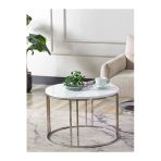 SEDAŞ LIVING UNITS Salon Orta Sehpa BEYAZ SUNTALAM (Gümüş) Metal Ayak Orta Sehpa