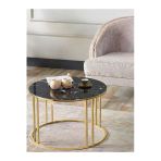 Sedaş Lıvıng Unıts Salon Orta Siyah Mermer Temperli (Kırılmaz) Cam (Gold) Metal Ayak Orta Sehpa