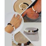 Sedef Beyaz Renk & Oniks Taşı 8mm Unisex Tasarım Bileklik Hawaii Model (14345)