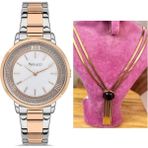 Sedef Kadran Çelik Kadın Kol Saati+Italyan Yassı Çelik Kolye Hediye - Rose Gold - Gümüş