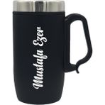 Sedef Silver Kişiye Özel Isim Yazılabilir Hediyelik Isimli 240 ml Paslanmaz Çelik Termos Kulplu Bardak Mug Kahve Çay Thermos Matara - Siyah