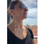 Sedef ve pembe kuvars altın kaplama gözlük zinciri