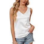 SEDEX Atlet Kadın Yaz, Saten V Yaka Atlet Kadın Kolsuz Bluz Bluz Bluz Basic Cami Yaz Rahat Yelek Üst Giyim Bluz Gömlek, Beyaz, M