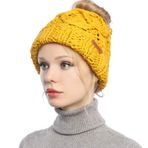 SEDEX Bere Kadın Kız Beanies Şapka At Kuyruğu Delikli Kış Sıcak Yünlü Kablo Örgü Şapka Termal Kayak Aksesuarı Kadınlar için Hediye (Bej) Beden Tek Beden, Sarı