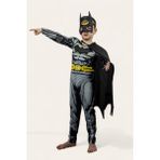 Sedirli Batman Kaslı Çocuk Kostümü Siyah Pelerinli Maskeli Süper Kahraman Kaslı Kostümü - 7 - 8 Yaş - Renkli