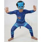 Sedirli Pj Mask Kostüm Ön Baskılı Kedi Çocuk Kostüm - Catboy Tulum + Maskeli Set - XL - Renkli
