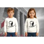 Sedirli Unisex Ay Yıldızlı 19 Mayıs 29 Ekim 23 Nisan 10 Kasım Atatürk Çocuk 3 Iplik Şardonlu Sweatshirt - Beyaz - 3 - 4 Yaş
