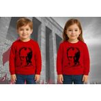 Sedirli Unisex Ay Yıldızlı 19 Mayıs 29 Ekim 23 Nisan 10 Kasım Atatürk Çocuk 3 Iplik Şardonlu Sweatshirt - Kırmızı - 13 - 14 Yaş