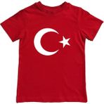 Sedirli Unisex Baskılı Ay Yıldızlı Türk Bayrağı Pamuklu Penye Çocuk Tişörtü - 3 - 4 Yaş - Kırmızı