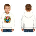 Sedirli Unisex Super Marıo Baskılı Çocuk Swaetshirt Kapşonlu 3 Iplik Şardonlu - Beyaz - 13 - 14 Yaş