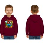 Sedirli Unisex Super Marıo Baskılı Çocuk Swaetshirt Kapşonlu 3 Iplik Şardonlu - Bordo - 7 - 8 Yaş