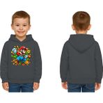 Sedirli Unisex Super Marıo Baskılı Çocuk Swaetshirt Kapşonlu 3 Iplik Şardonlu - Füme - 7 - 8 Yaş