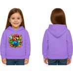 Sedirli Unisex Super Marıo Baskılı Çocuk Swaetshirt Kapşonlu 3 Iplik Şardonlu - Lila - 7 - 8 Yaş