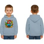 Sedirli Unisex Super Marıo Baskılı Çocuk Swaetshirt Kapşonlu 3 Iplik Şardonlu - Mavi - 9 - 10 Yaş