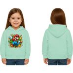Sedirli Unisex Super Marıo Baskılı Çocuk Swaetshirt Kapşonlu 3 Iplik Şardonlu - Mint - 13 - 14 Yaş
