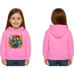 Sedirli Unisex Super Marıo Baskılı Çocuk Swaetshirt Kapşonlu 3 Iplik Şardonlu - Pembe - 11 - 12 Yaş