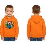 Sedirli Unisex Super Marıo Baskılı Çocuk Swaetshirt Kapşonlu 3 Iplik Şardonlu - Portakal - 7 - 8 Yaş