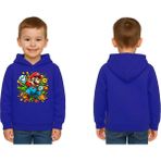 Sedirli Unisex Super Marıo Baskılı Çocuk Swaetshirt Kapşonlu 3 Iplik Şardonlu - Saks Mavi - 5 - 6 Yaş