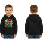 Sedirli Unisex Super Marıo Baskılı Çocuk Swaetshirt Kapşonlu 3 Iplik Şardonlu - Siyah - 9 - 10 Yaş