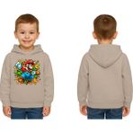 Sedirli Unisex Super Marıo Baskılı Çocuk Swaetshirt Kapşonlu 3 Iplik Şardonlu - Taş - 11 - 12 Yaş