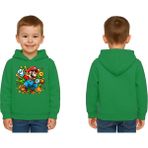 Sedirli Unisex Super Marıo Baskılı Çocuk Swaetshirt Kapşonlu 3 Iplik Şardonlu - Yeşil - 5 - 6 Yaş