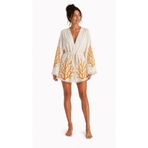 Sedna Kadın Ekru Müslin Kimono Bornoz – Kuşaklı, Püskül Detaylı, Oversize Rahat Kesim Plaj & Ev Giyim S/M Turuncu Mercan