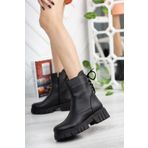 sedora shoes Kadın Topuktan Bağcıklı Siyah Bot& Bootie Postal Kalın Taban