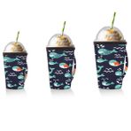 SEEKJOYS Sevimli Balina Desenli Buzlu Kahve Fincanı Kılıfı Soğuk İçecekler için İlginç Desen Neopren Kupa Kollu Saplı Kahve Çay Bardakları Yalıtımlı Kollar (680 g)