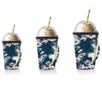 SEEKJOYS Suluboya Çiçek Desenli Soğuk İçecekler için Buzlu Kahve Fincanı Kılıfı Soyut Baskı Neopren Kulplu Kahve Çay Bardakları Yalıtımlı Kollar (680 g)