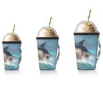 SEEKJOYS Vicious Büyük Beyaz Köpekbalığı Buzlu Kahve Fincanı Kılıfı Soğuk İçecekler için Köpekbalığı Neopren Kupa Kollu Saplı Kahve Çay Kupaları Yalıtımlı Kollar (680 g)