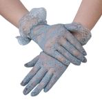 Seeksmile Kadın Bilek Boyu Kısa Vintage Şeffaf Dantel Çiçekli Eldiven Gelin Düğün Çay Parti Etkinlikleri Cadılar Bayramı için, Gri, Medium