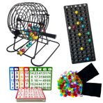 SEETOOOGAMES Deluxe Bingo Oyun Seti, 15,7 cm Metal Kafes, Çantalı 600 Bingo Çipi, Çantalı 75 Bingo Topu, 50 Bingo Kartı, Plastik Master Board