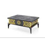 Sefa Home Premium Dekorlu Sihirli Sehpa Siyah Mermer-Gold Detay