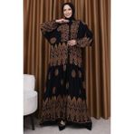 Sefa Merve Balon Kol Çini Desen Elbise 5575-05 Siyah