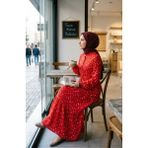 Sefa Merve Beli Bağcıklı Puantiyeli Kat Kat Elbise 0283-01 Kırmızı - 48 - 50
