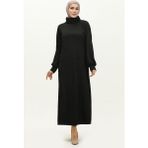 Sefa Merve Boğazlı Düz Elbise 0196-03 Siyah - 38 - 40