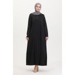 Sefa Merve Büyük Beden Düğme Detaylı Elbise 0532-01 Siyah - 42 - 44