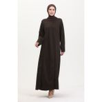 Sefa Merve Büyük Beden Düğme Detaylı Elbise 0532-05 Kahverengi - Füme - 42 - 44