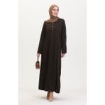 Sefa Merve Büyük Beden Düğme Detaylı Elbise 0533-02 Kahverengi - Füme - 42 - 44