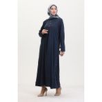 Sefa Merve Büyük Beden Düğme Detaylı Elbise 0533-05 Lacivert - 42 - 44