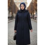 Sefa Merve Büyük Beden Kapitone Mont Lacivert 6239-02 Su İtici Özellikli Kadın Kış Giyimi - 42