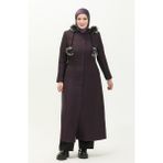 Sefa Merve Büyük Beden Kapüşonlu Pardesü 0461-02 Mürdüm - 50