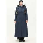 Sefa Merve Büyük Beden Kapüşonlu Pardesü 0461-03 Indigo - 44 - İndigo