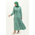 Sefa Merve Büzgülü Desenli Elbise 81802-05 Mint Yeşili - 40