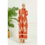 Sefa Merve Çini Desen Elbise 4100-06 Oranj - 40