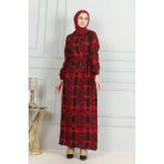 Sefa Merve Desenli Kuşaklı Viskon Elbise 0499-05 Kırmızı - 38 - 40