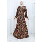 Sefa Merve Desenli Penye Elbise 2135-02 Siyah Kırmızı - 46 - 48