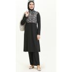 Sefa Merve Desenli Tesettür Mayo 2313-01 Siyah - 2XL