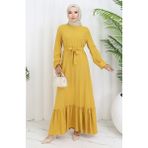 Sefa Merve Eteği Fırfırlı Kuşaklı Elbise 4103-06 Sarı - Sarı - Sarı - 38 - 40